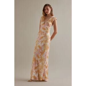 Anthropologie Bec + Bridge Soleil Satin Maxi Dress Cap Sleeve Size 2 NWT